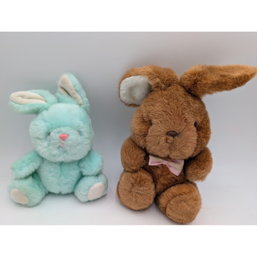 Shilla Plush Bunny Lot Green Brown Vintage 1988 1990 Easter Stuffed Animals